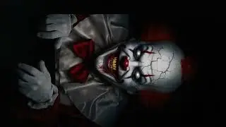 Quick 30 Second Scary Clown Pops in and out of Window Projection Portrait
