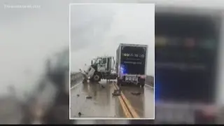 Jackknifed truck stops traffic on Shands Bridge in Clay County