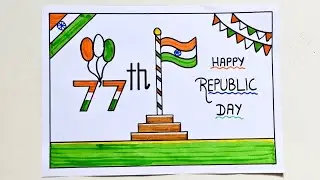 Happy republic day drawing easy / republic day poster drawing /how to make republic day drawing 2026