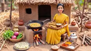 🌾🔥 Miniature Doll Cooking ASMR | Traditional Thalipeeth in Tiny Village Kitchen