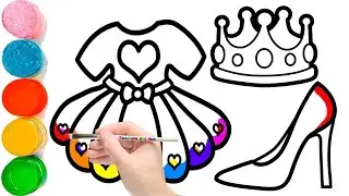 How to Draw A Princess Dress, Crown and Heels | Easy Drawings for Kids, Toddlers |