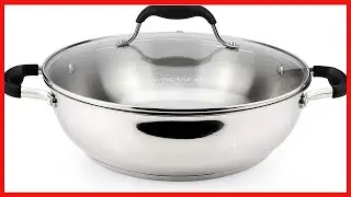 AVACRAFT 1810 Stainless Steel Everyday Pan, Stir Fry Pan with Five Ply Base, Chef&rsquo;s Pan with Glass