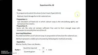EXPT. NO. 42 - TO PREPARE AND SUBMIT EMULSION LIME CREAM TYPE