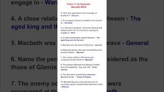 Macbeth MCQ Question  || Class 11 Semester1 Macbeth MCQ Question and Answer | #english #shorts #gk