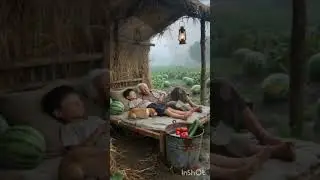 Rain & Relax❣️🍉🌧️&ndash;A Heartwarming Farm Day with Grandchild#villagelife #farmer #shorts #love#relax#yt
