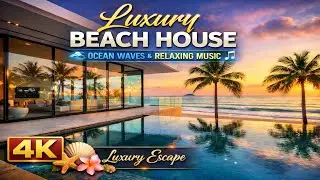 Luxury Beach House Ambience 🌊 Ocean Waves & Calm Music | Luxury Coastal Escape