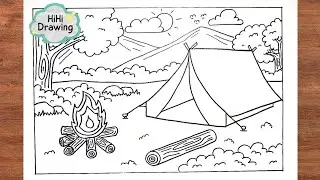 How to Draw a Camping Scene | Easy Drawing Step by Step