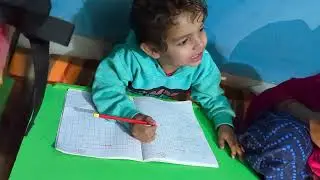 little child school homework struggle at home with His Mom