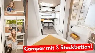 High End Luxus Camper mit 3 Stockbetten + Doppelbett Dethleffs C'GO 565 FMK Wohnwagen Neuheiten 2024