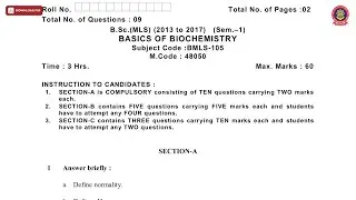 BSC MLS 1ST SEM BASICS OF BIOCHEMISTRY MAY 2019 | PTU