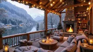 Peaceful Winter Porch Ambience❄️ Soothing Piano Music & Fireplace Sounds for Relaxation & Calm