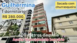 1 dormitório na Guilhermina, R$ 280.000, - SACADA COM CHURRASQUEIRA! Duas sacadas em Praia Grande