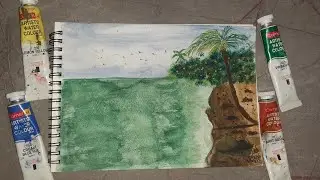 Step by Step Painting of Beach Using Only Four Camlin Watercolour With Voice Over || Beach Painting