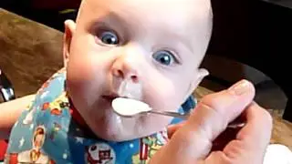 Greysen Eats Rice Cereal for the First TIme