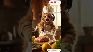 Cat's Reaction to Chicken Cooking is Priceless🔥 #cat #ai #funnyshort #cooking  #youtubeshort #shorts