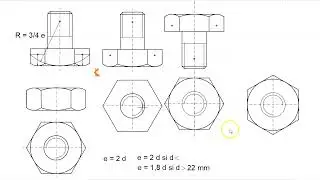 Representación del tornillo y tuerca de cabeza hexagonal.