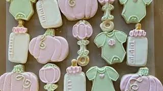 How to make PINK baby cookies for a shower with royal icing.  