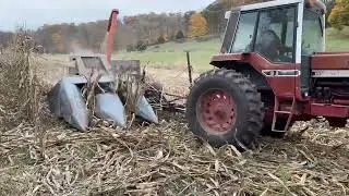 986 picking and shelling corn with a New Idea 2-row picker and sheller.