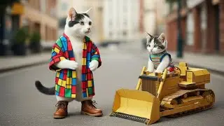 Cat Story. Father Cat Build a Car for His Kitten, But Evil Cats Destroyed their Car #cat 