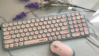Wireless Keyboard and Mouse Combo 2 4GHz USB Ultra Thin Cute Cordless Compact Sized Silent Retro Com