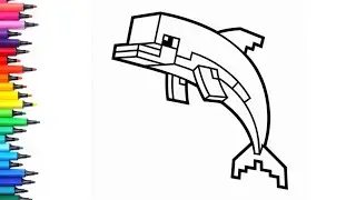 Minecraft Dolphin Drawing, Painting & Colouring for Kids and Toddlers_ Child Art 