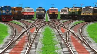 8 Indian Railway Crossing Train Railroad || On Bumpy Daimond Forked Railroad Tracks || train game's