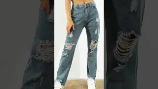 Urbanic denim blue ripped straight leg jeans, solid, ripped, long, summer girls Jeans #shorts #ootd