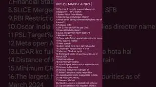 IBPS PO MAINS 2024 GA questions #ga #bankexam #currentaffairs #ibps po #sarkarinaukri #ibpsmains