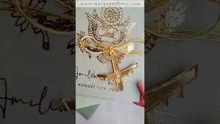 Gold Sage Green Invitation Passport Travel Wedding abroad Boarding Pass, Plane ticket Tag