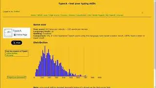 Digitando 613 CPM (122 WPM/PPM) no TyperA Portugu&ecirc;s, 2 minutos.