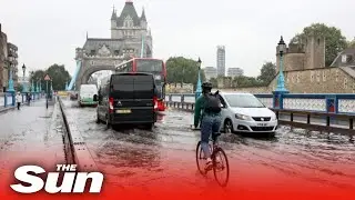 Tower Bridge flooded & Tube stations underwater as torrential rain hits London in severe UK weather