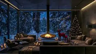 Winter Night Fireplace Ambience ❄️ 🔥 | Snowfall, Candlelight & Peaceful Forest 🌙