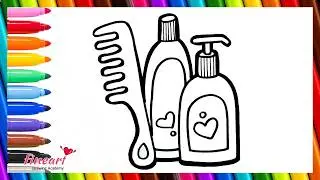 Draw Color and Painting Hair Comb, Hair Oil, and Shampoo 💋❤️🤹🏻&zwj;♀️ Drawing for Kids