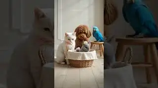 Curious Calm: All Pets Gather Around the Basket 🧺🐾 #cutepetvideos #animals #petshorts#funny