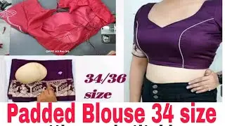 ✅Padded Blouse cutting and stitching 34 size | deep neck princess cut blouse cutting✂️#khushitailor1