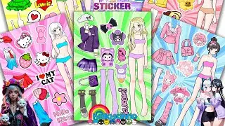 Oddly Satisfying ASMR Sticker Book Sanrio Transformation! Kuromi & Hello Kitty Fashion DIY #182