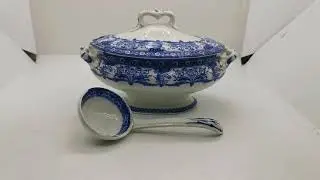 Antique Colonial Pottery Marvern Blue & White China RD No 406303 Sauce Tureen