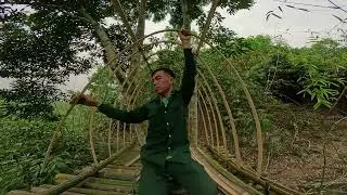 Building a Unique Elevated Grass Shelter Between Two Trees | Survival Bushcraft Cooking&rdquo;