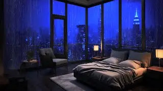 Rainy Night Bedroom with City View 🌧️ | Deep Sleep, Relaxing Rain Sounds, Night Ambience