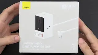 Baseus Charging Station 65W with App Control, 6 in 1 PowerCombo Tower with Retractable Cable