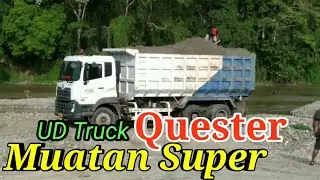 UD Truck Quester muat pasir saring di sungai.