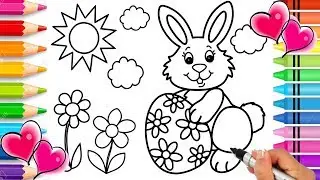 Easter Bunny Coloring Page | Easter Coloring Book | Glitter Easter Egg Printable Coloring Page