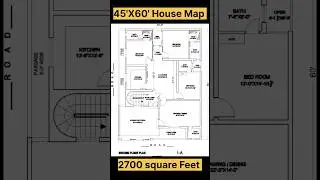 45 X 65 House Plan | 45 by 60 home Plan | 2700 sqft Map | Latest Map with 3bhk parking#shorts
