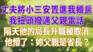 丈夫將小三安置進我婚房，我扭頭撥通父親電話，隔天他的局長升職被取消，他懵了：妳父親是省長？#為人處世 #生活經驗 #情感故事 #故事 #小說 #戀愛 #情感 #婚姻