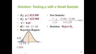 Statistics: Hypothesis Test using t-test to test the Mean, find critical values in a t-distribution