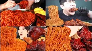 SPICY 🥵BBQ GRILLED CHICKEN & SPICY🔥BULDAK FIRE NOODLES CHALLANGE ‼️| #asmr #viral 