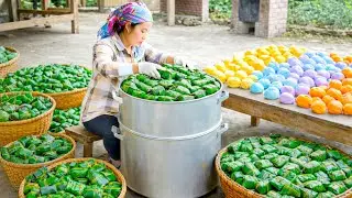 How to Make Tradition Sticky Rice Cake and Bring to Market to Sell with Single Mom