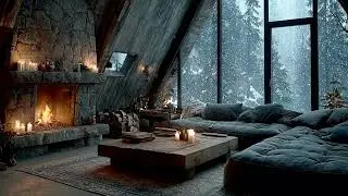 Warm Fireplace & Soft Piano Relaxing Holiday Ambience with Snowfall