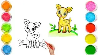 How To Draw cute Deer Drawing, Painting & Coloring For Kids and Toddlers_🌈🎨 🐋