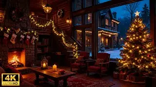 Soothing Christmas Music & Fireplace Sound for Relax, Sleep & Calm 🎄 Christmas Night Ambience